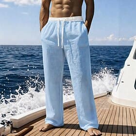 Homme Pantalons en Lin Pantalons Pantalon d'été Pantalons Amples Pantalons de Plage Cordon de serrage Patchwork Taille Élastique Uni Confort Respirant Longueur