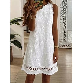 Women's Mini Dress Boho Dress Lace Dress Sundress White Dress Elegant Fashion Daily Beach Regular Fit Floral Sleeveless Crew Neck White Summer Spring
