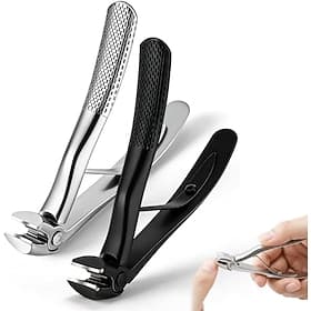 Toenail Clippers for Seniors, Non-Slip Long Handled Angled Head Toe Nail Clippers for Thick Nails, Wide Jaw Opening Toenail Clipper with Catcher for Thick Toen