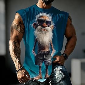 Homme A Ombre Vieil Homme Sous-Vêtements Sans manches T-shirt Impression 3D Col ras du cou Chemise Drôle Occasionnel Quotidien Rue Bleu Noir Rouge Printemps É