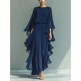 Damen Hosen-Sets Kunstbaumwollleinen Dreiviertelarm Rundhalsausschnitt Einfarbig Elegant Mode Streetwear Lässig Täglich Outdoor Blau Frühling Sommer Lässiger