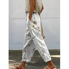 Women's Casual Pants Pants Trousers Straight Vacation Fashion Streetwear Full Length Mid Waist Floral Graphic Pocket Elastic Waist Print Comfy Comfort Breathab