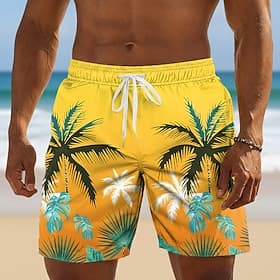 Men's Coconut Tree Gradient Color Tropical Plants Swim Trunks Bathing Suits Swim Shorts Board Shorts Mid Waist Hawaiian Outdoor Beach Vacation Wear Side Pocket