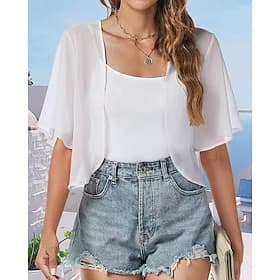 Women's Wrap Shrug Mother's Wraps Bridal's Wraps Wedding Guest 's Wraps Elegant Ladies Formal Style Short Sleeve Chiffon Wedding Wraps With Pure Color For Dail