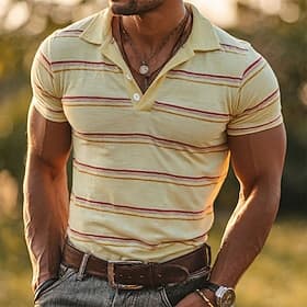 Per uomo Strisce orizzontali Linea Polo Manica Corta Magliette polo Camicie con Colletto Casual Athleisure Abbigliamento quotidiano Bottoni Primavera Estate B