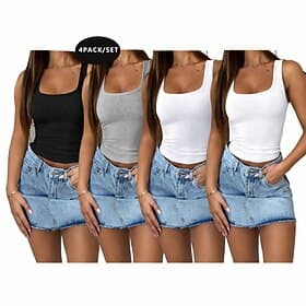 Mehrfachpackungen 4 Stück Damen Platz Ärmellos Grau Schwarz 2 Weiß Tank Top Ärmelloses Shirt T-Shirt Rock Einfarbig Lässig Täglich Polyester Sommer