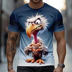 Men's Animal Funny T Shirt Short Sleeve T shirt 3D Print Crew Neck Shirt Exaggerated Designer Party Holiday Blue Purple Khaki Summer Spring Clothing Apparel S