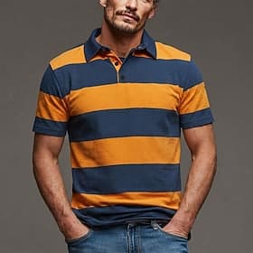 Voor heren Horizontale stroken Rugbypolo Korte mouw Poloshirt Revers Casual Sportkleding Alledaagse kleding 3D-afdrukken Knop Lente zomer Rood Oranje Groen