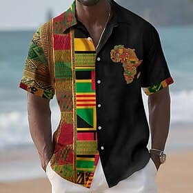 Juneteenth Per uomo Tribale Mappa Etico / africano Camicia Camicia Estiva Camicia con Bottoni Manica Corta Vintage Retrò Ferie Estate Primavera Collo ripiegato