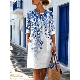 Mujer Vestido hasta la Rodilla Vestido informal Vintage Casual Festivos Ajuste regular Floral Graphic Manga Larga Cuello Barco Azul Piscina Rojo Morado Verde T