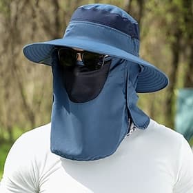 Men's Wide Brim Sun Hat with Face Cover, Summer Outdoor UV Protection Fishing, Hiking Mountaineering Cap, Breathable Lightweight Sunshade Mask