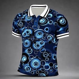 Homme Géométrique Polo Manche Courte Polos Chemises à Col Occasionnel Athleisure Impression 3D Boutons Été Printemps Bleu Jaune Vert