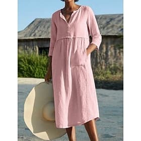 Femmes Robe Midi Robe fourreau Occasionnel Quotidien Coupe Ample Uni Manche 3/4 Col ras du cou Bleu Noir Rose Claire Vin Été Printemps Automne