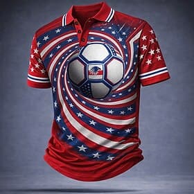 Fußball-Pokal 2026 Herren Flagge Poloshirts Kurzarm Polo-Shirts Hemden mit Kragen Lässig Athleisure 3D-Druck Knöpfe Frühling Sommer Blau Weiß Rote