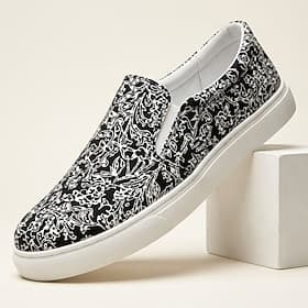 Herensneakers in zwart-wit met print, instappers, casual, lichtgewicht, comfortabele wandelschoenen, modieuze lage sneakers voor dagelijks gebruik, reizen, wee