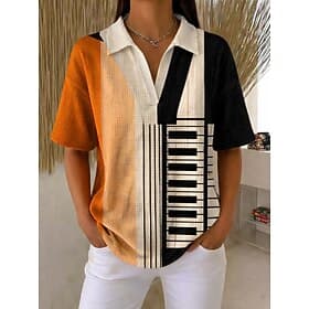 Women's Waffle Shirt Casual Shirt Summer Tops Graphic Geometric Abstract Vintage Stylish Sleeveless Short Sleeve Regular Tops Casual Daily Outdoor Pink Orange