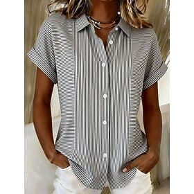 Women's Shirt Buttons Print Graphic Striped Vintage Daily Stylish Short Sleeve Shirt Collar Regular Tops Casual Daily Blue Black Red Green Summer Spring