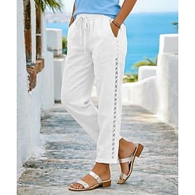 Femmes Pantalon effet lin Pantalon décontracté Pantalon d'été Pantalons Vacances Basique Décontracté Quotidien Longueur complète Taille moyenne Uni Cordon de s