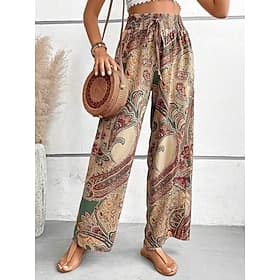 Femmes Jambe large Chinos Vacances Léger Décontracté Quotidien Longueur complète Taille haute Graphique Paisley Confort Non Elastique Vacances Formel Rue Bleu