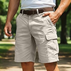 Men's Bermuda shorts Cargo Shorts Shorts Multi Pocket Straight Leg Plain Comfort Soft Knee Length Casual Outdoor Beach Fashion Streetwear Black Green Inelastic