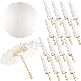 Lot de 3 parapluies en papier blanc de 60 cm (23,62 pouces), style classique avec poignée en bois, ouverture manuelle, protection UV, idéal pour les mariages,