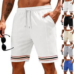Men's Athletic Shorts Waffle Shorts Shorts Casual Shorts Pocket Elastic Waist Striped Comfort Quick Dry Knee Length Casual Outdoor Beach Vacation Fashion Black