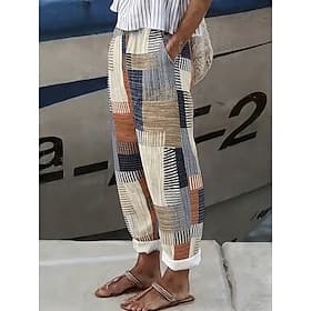 Femmes Pantalon effet lin Jambe large Pantalon décontracté Pantalon d'été Vacances Mode Streetwear Longueur cheville Taille Moyenne Graphique Rayé Abstrait Cor