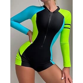 Femmes Maillot Anti UV Maillot de bain Boyleg Géométrique Blocage de couleurs Zip Up Coussin amovible fermeture éclair sur le devant UPF50 Séchage Rapide Élas