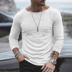 Homme Chemise Henley T-shirt en lin manche longue Bateau Été Printemps Toutes saisons Couleur Unie ancien Bohème Occasionnel Poches Pur Occasionnel Vacances Ru