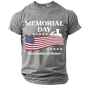 Memorial Day Remember Honor Men's American Flag Saluting Soldier Patriotic Vintage Graphic T Shirt Short Sleeve Crew Neck Casual Tee Designer Clothing Apparel