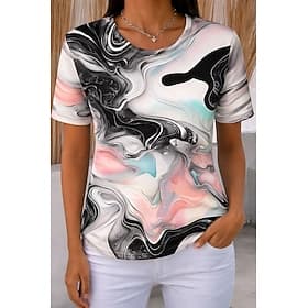 Women's T Shirt Print Graphic Marble Vintage Stylish Classic Short Sleeve Crew Neck Regular Tops Daily Blue Black Pink Orange Summer Spring