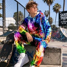 Jungen 3D Grafik Blitz Abstrakt Hoodie- und Jogginghosen-Set Sportanzug Trainingsanzüge Langarm 3D-Druck Frühling Herbst Sport Mode Lässig Kinder 4-12 Jahre Mi