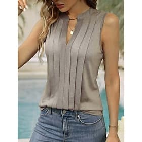 Dames Camisole Tanktop Mouwloos Geplooide V-Hals Taupe Textuur Lichtgewicht Elegant Zomer Top Casual naar Formeel Veelzijdig Draagcomfort