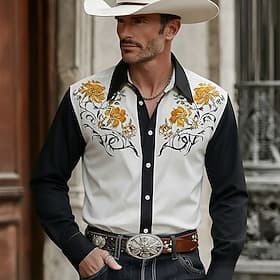 Herren Blumendruck Blumen Hemd Westernhemd Cowboy-Shirt Langarm Vintage-Retro Lässig Outdoor Arbeitskleidung Sommer Frühling Umlegekragen 3D-Druck Leinenähnlic
