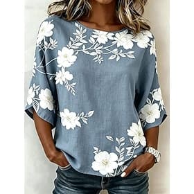 Per donna Camicia Stampato Floreale Grafico Quotidiano Casual Mezza Manica Girocollo Top Regolari Casuale Quotidiano Ferie Blu Giallo Rosa Rosso Verde Estate P