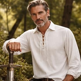 Médiéval Renaissance Chemise Manches longues Pirate Chevalier Couleur Unie Déguisement Homme Pirate Halloween Carnaval Mascarade Foire de la Renaissance LARP S