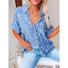 Femmes Chemisier Boutons Imprimé Etoile Élégant Vacances Occasionnel Manche Courte Col de chemise Hauts Longs Quotidien Bleu Noir Rose Claire Vin Été Printemps