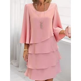Femmes Mini Robe Robe Décontractée Robe en Chiffon Robe à Volants Élégant Mode Moderne Extérieur Vacances Sortir Coupe Ample Uni Demi Manches Col ras du cou Ro