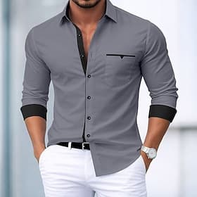 Men's Shirt Dress Shirt Button Down Shirt Non Iron Shirt Button Up Shirt Color Block Casual Daily Blue White Pink khaki Long Sleeve Turndown Spring Spring Fa
