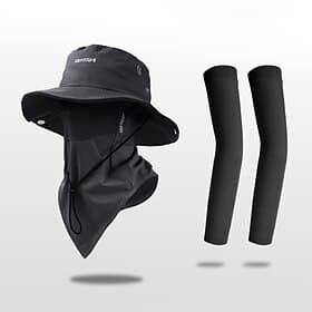 UV-Schutz-Bucket-Hat mit Gesichtsschutz Armstulpen-Set, leichter Sonnenhut für den Frühling Sommerliche Outdoor-Aktivitäten, atmungsaktiv, winddicht, UPF 50 So