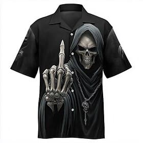 Homme Crâne Faucheuse Majeur Chemise Chemise Boutonnée Chemise à col camp Manche Courte Vintage Rétro Style gothique sombre Extérieur Vêtements de rue Été Prin