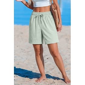 Women's Bermuda shorts Shorts Summer Shorts Casual Shorts Vacation Fashion Casual Daily Short Mid Waist Solid Color Plain Drawstring Pocket Elastic Waistband C
