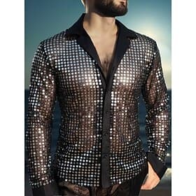 Retro Vintage 1970s 1980s T-shirt Hippie Disco Sequins Shiny Metallic Fancy Dress Men's Carnival Costume Christmas Halloween Carnival Party Pride Parade Pride