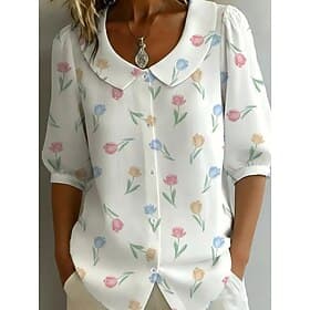 Women's Shirt Button Down Shirt Blouse Buttons Floral Stylish Classic Modern Long Sleeve Shirt Collar Regular Tops Daily Holiday Going out White Pink Green Ros