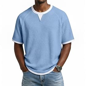 Men's Waffle T-shirt Tee Top Short Sleeve V Neck Summer Spring All Seasons Solid Color Textured Fashion Designer Casual 2 in 1 Raglan Sleeves Casual Daily Outd