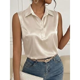 Women's Blouse Buttons Solid Color Stylish Basic Casual Sleeveless Shirt Collar Regular Tops Daily Office Work Wine Navy Blue Green Khaki Apricot Summer Spring