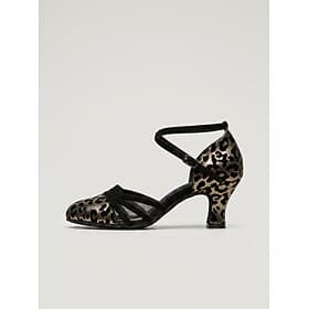 Women's Leopard Ballroom Dance Shoes – Round Toe Standard Dance Heels with Ankle Strap, Professional Practice Performance