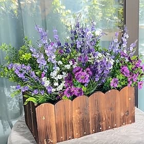 30 künstliche Blumenarrangements in Lila und Weiß mit Lavendel, Veilchen, Perserfarn und Eukalyptus, realistische, farbechte Seidenblumen für Garten, Zuhause,