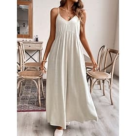 Women's Maxi Dress Shift Dress Casual Dress Faux Linen Dress Fashion Modern Daily Weekend Loose Fit Plain Sleeveless Spaghetti Strap Apricot Summer Spring