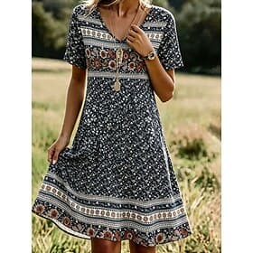Halloween Femmes Robe Longueur Genou Robe d'Été Robe T-Shirt Robe trapèze Vacances Occasionnel Boho Plage Coupe régulière Fleuri Graphique Manche Courte Col en